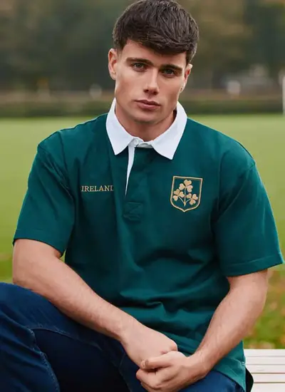 Ireland Stripe Short Sleeve Rugby Shirt in Green Gold 